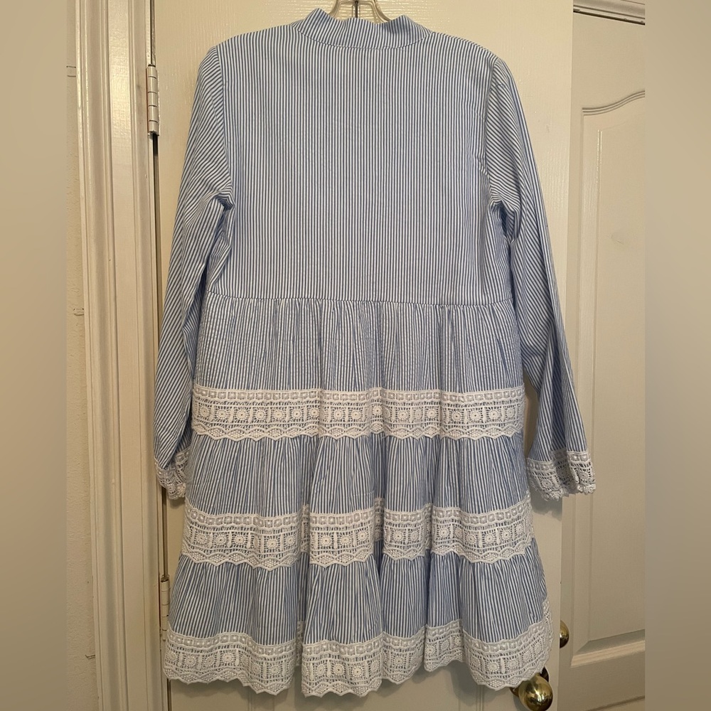 SAIL TO SABLE X STYLE CHARADE Blue Seersucker Charlotte Dress NWT - Picture 6 of 9